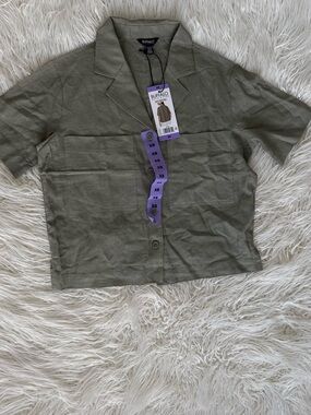 Buffalo David Bitton Olive Green Short Sleeve Button-Up Top